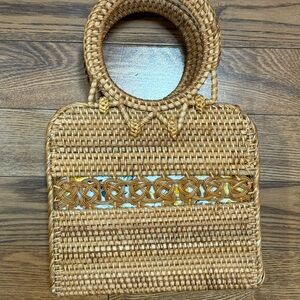 Vintage 1940s-1950s style Rattan Tropical Tan Woven Wicker Handbag